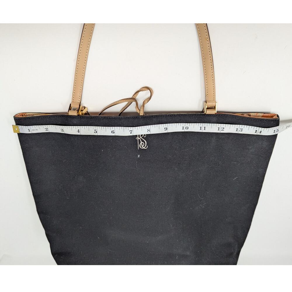 Kate Spade Linen Canvas Tote Bag with Monogram Black and Tan - Picture 4 of 16